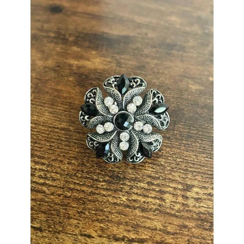 Black/White Rhinestones Ring‎